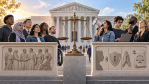 Side by side civic illustration comparing civil rights equal treatment with civil liberties individual freedoms